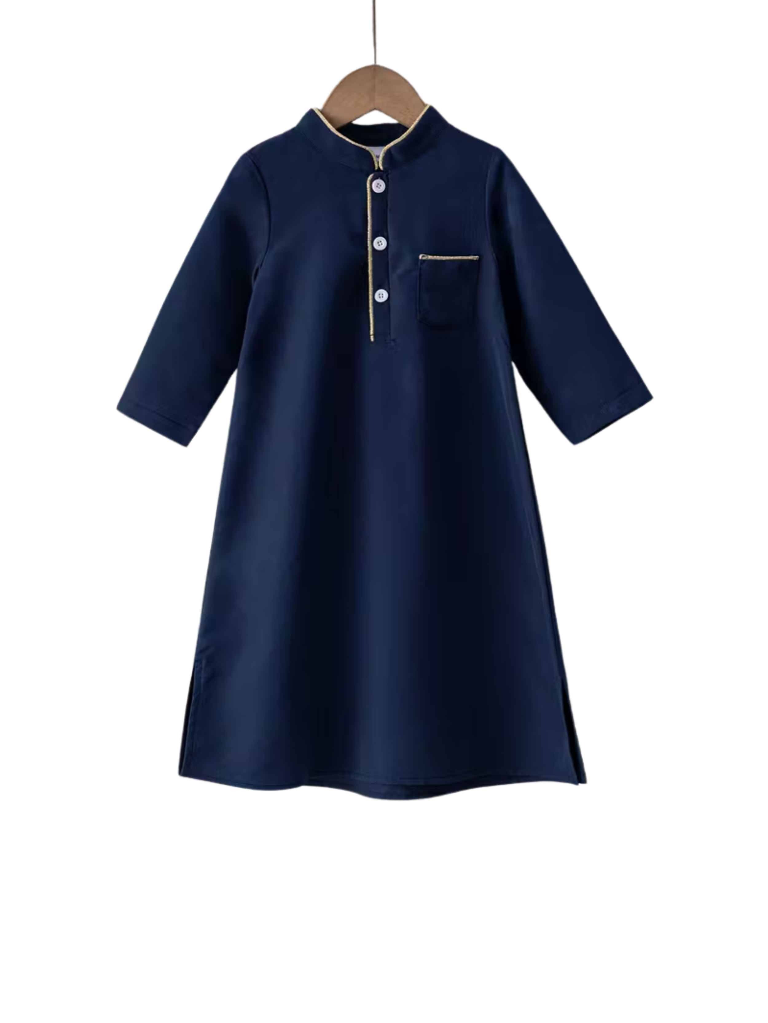 Single Pack Boys' Simple Style Solid Color Royal Blue Half Open Collar Long Sleeve Shirt & Middle Eastern Style Long Sleeve Thin Casual & Suitable for Daily Outdoor College Vacation Family Gathering Party Baby Commuting Spring Summer Clothing